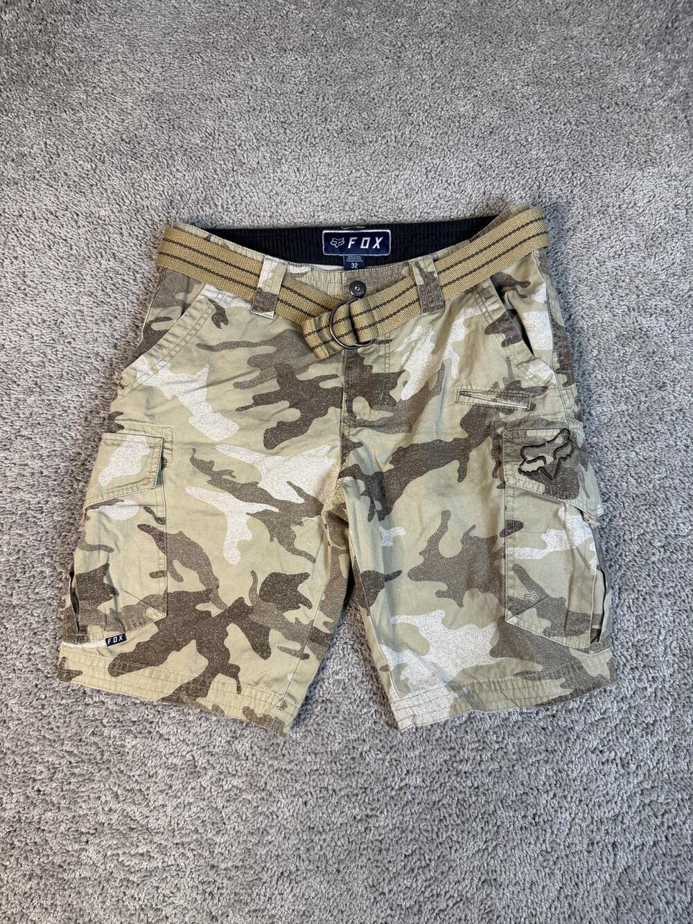Fox Shorts Mens 32 Beige Camouflage Cargo Cotton Polyester 10 In Inseam Pockets